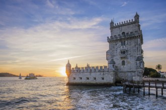 Belem Tower or Tower of St Vincent, famous tourist landmark of Lisboa and tourism attraction, on