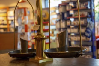 Close-up of an old pharmacist's scales in a pharmacy