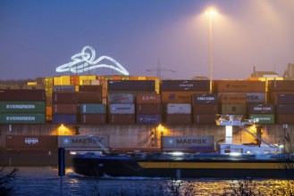 Container Handling Centre, Gateway West Terminal, Logport 2, cargo ship, in Duisburg on the Rhine,