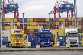 Entry and exit for container lorries, to the MSC container terminal in the seaport of Bremerhaven,