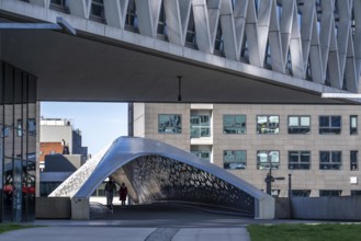 The Parkbruk, cycle and pedestrian bridge in the city centre of Antwerp, crosses a multi-lane city