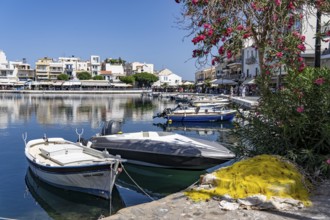 The village of Agios Nikolaos, in the eastern part of Crete, view over Lake Voulismeni, connected