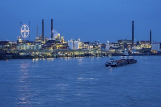 Backdrop of Chempark Leverkusen, Bayer Leverkusen, chemical park, chemical plant, river Rhine,