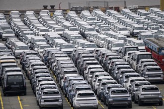 Parking space for import vehicles, hundreds of Hyundai Ioniq, electric cars, waiting for onward