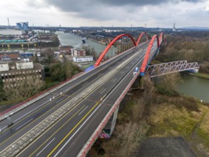 A42 motorway bridge, over the Rhine-Herne Canal, with massive structural damage, totally closed for