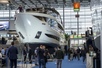 Large yachts, luxury yachts, in Hall 6 of BOOT 2024, the world's largest yacht and water sports