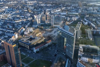 View over the city centre of Düsseldorf, Stadttor, RWI4 building complex, Unterbilk, North