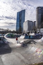 Building of the European Central Bank, ECB, Skaterpark am Ostenhafen, am Main in Frankfurt, Hesse,