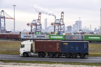 Goods train, container train, brings containers to Euromax Container Terminal, the seaport of