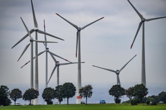 Wind farm east of Paderborn, on the B64 federal highway, North Rhine-Westphalia, Germany, Europe