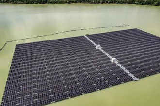 Germany's largest floating solar power plant on the Silbersee III, a quarry pond no longer used for