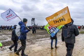 Many thousands of demonstrators march after a demonstration against the demolition of the lignite