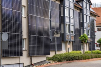 Solar façade, photovoltaic elements on a building façade, hotel in Herrenberg, large PV modules