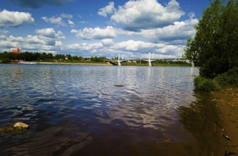 City of Kimry-Savelovo, Tver region, bridge over the Volga river, mobile photo