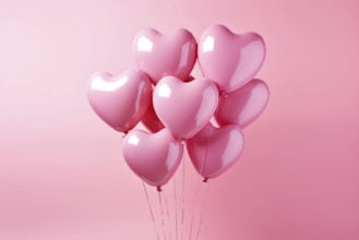 Bunch of glossy pink heart-shaped balloons against a soft pink background, perfect for Valentine's