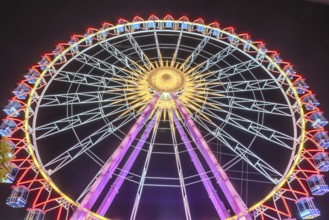 Ferris wheel at night, Cannstatter Wasen, Bad Cannstatt, Stuttgart, Baden-Württemberg, Germany,