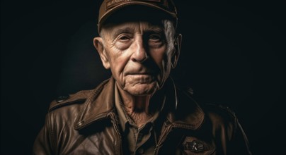 Elderly senior male world war II soldier portrait, generatvie AI, AI generated