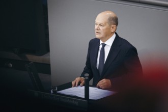 Federal Chancellor Olaf Scholz, (SPD), recorded during a government statement in the German