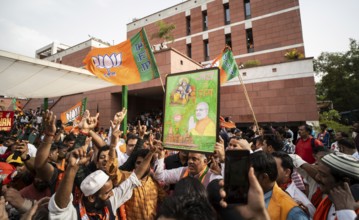 New Delhi, India, 4 June 2024. Bharatiya Janata Party (BJP) supporters celebrate as India's Prime