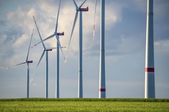 RWE wind farm near Bedburg, at the Garzweiler opencast mine, on recultivated part of the opencast