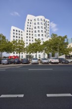 Gehry buildings by architect Frank O. Gehry on Neuer Zollhof street in Düsseldorf, state capital,