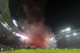 Bengalos, pyrotechnics, pyro, fireworks, Cannstatter Kurve, fan block, atmospheric, threatening,