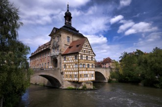 Upper Bridge, Old Town Hall, Regnitz, historic old town, Bamberg, Upper Franconia, Bavaria,