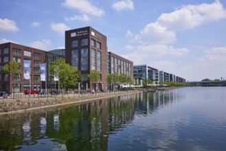 Head office and main cash desk of Volksbank Rhein-Ruhr and office building at the inner harbour in