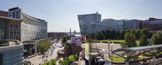 Panoramic view of modern architecture and urban life, Liverpool