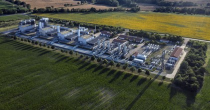 Aerial view of the Mallnow natural gas compressor station of Gascade Gastransport Gmbh, Mallnow