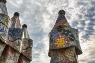 Artfully designed fireplaces, mosaics, Casa Batllo, Barcelona, Spain, Europe