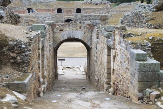 Entrance gateway to gladiatorial arena of Circa Romano hippodrome, Merida, Extremadura, Spain,