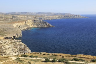 Coastal scenery of cliffs and blue sea looking south from Res il-Qammieh, Marfa Peninsula, Republic