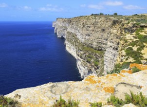 Coastal clifftop landscape view westwards at Ta' Cenc cliffs, island of Gozo, Malta, Europe