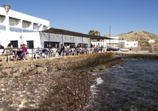 Waterside restaurant, Isleta de Moro village, Cabo de Gata natural park, Nijar, Almeria, Spain,