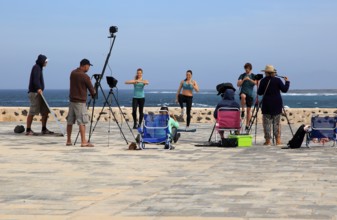 Video production shoot on coast near El Cotillo, Fuerteventura, Canary Islands, Spain, Europe