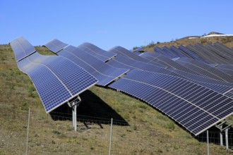 Array of solar panels on a bright sunny day, Sierra Alhamilla, near Nijar, Almeria, Spain, Europe