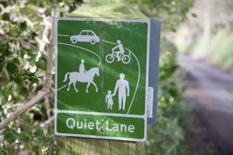 Sign for a Quiet Lane an example of countryside management, Charlcombe, near Bath, north east