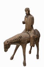 Palm tree donkey, wooden figure from around 1350, on a white background, Diocesan Museum,