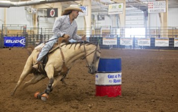 Oklahoma City, Oklahoma, The barrel racing event at the Great Plains Rodeo, an annual gay rodeo