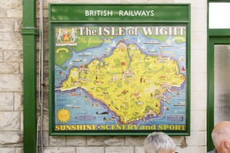 Vintage British Railways rail advertising poster, Swanage railway station, Dorset, England, UK