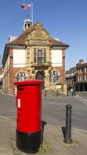 Historic town hall building in centre of Marlborough, Wiltshire, England, UK