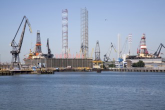 Cranes sign Verolme shipyard Port of Rotterdam, Netherlands