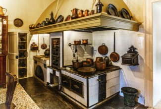 Kitchen, Civico Museo Sartorio with original 19th century family living rooms and museum gallery,