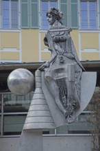 Sculpture Fortuna by Jürgen Goertz 2012, female figure, sitting, sphere, modern, abstract, bizarre,