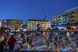 Essen Light Festival, in the city centre, light art on Kennedyplatz, the Berlin artist Daniel