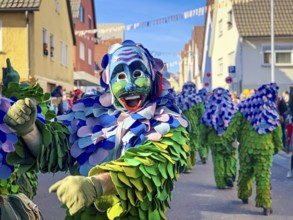 Portrait of Hofener Scillamännle at the big carnival parade, Hofen, Stuttgart, Baden-Württemberg,