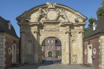 Ahaus Baroque and moated castle, magnificent portal, today the seat of the Ahaus Technical Academy,