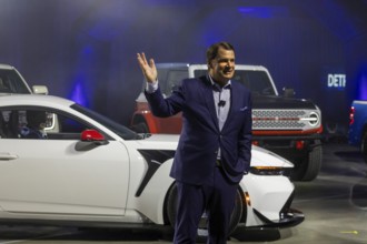 Detroit, Michigan USA - 9 January 2025 - Ford CEO Jim Farley displayed his company's vehicles at