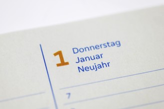 Calendar page shows 1 January as New Year's Day, Calendar, Germany, Europe